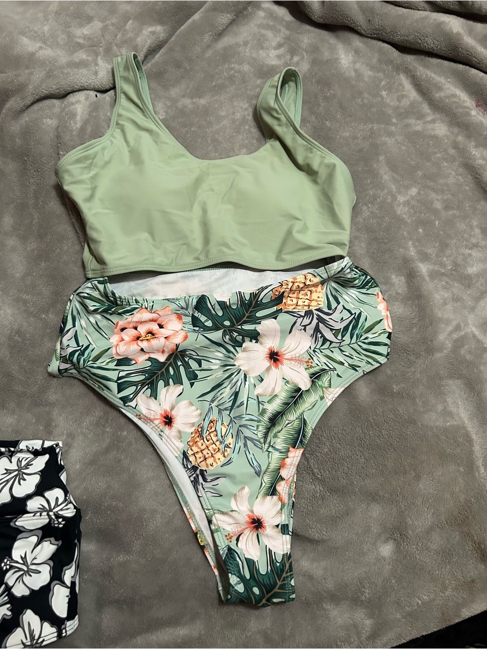 Women’s  Mint Green Floral One-Piece Swimsuit with stomach cut out
